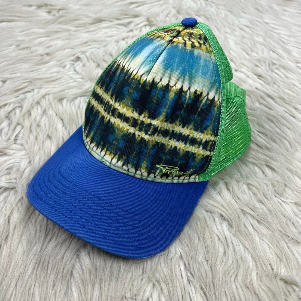 Prana Women's OS Blue Green Tie Dye Snapback Trucker Hat Baseball Cap